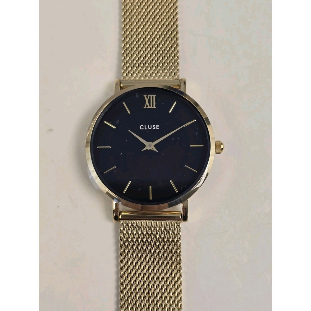 Cluse Gold Mesh Watch Black Dial‎ Gold Hands 3ATM WR Japan Movement NWT